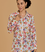 Urban sundari women's floral print cotton shirt with shirt collar and long sleeves