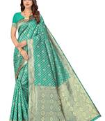 Green kota lichi golden zari ethnic motif banarasi contemporary woven design saree with running blouse piece