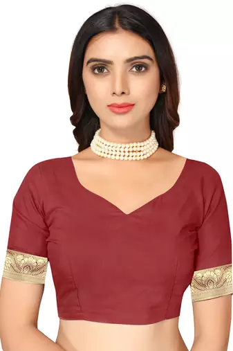 Maroon kota lichi golden zari ethnic motif banarasi contemporary woven design saree with running blouse piece