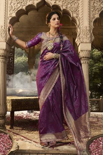Purple designer weaving soft banarasi silk saree with designer blouse