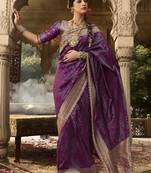 Purple designer weaving soft banarasi silk blend saree with designer blouse