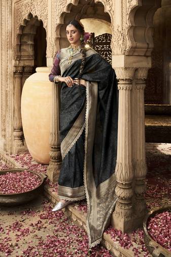 Black designer weaving soft banarasi silk saree with designer blouse