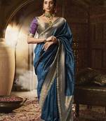 Teal designer weaving soft banarasi silk blend saree with designer blouse