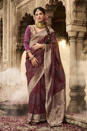 Maroon designer weaving soft banarasi silk saree with designer blouse