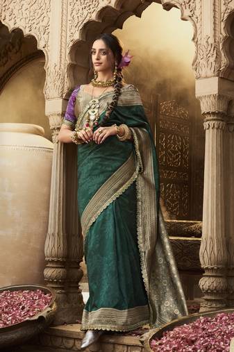 Green designer weaving soft banarasi silk saree with designer blouse