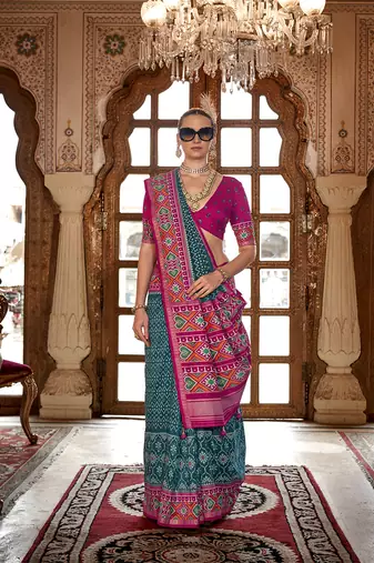 Teal patola print festival contemporary saree