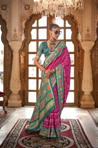 Rani pink patola print festival contemporary saree