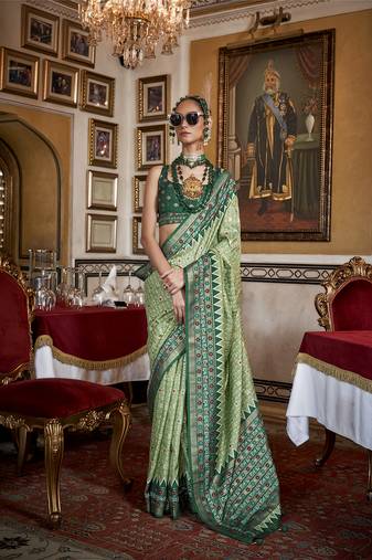 Silk Blend light green with dark green border printed classic saree