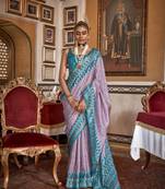 Silk lavender with aqua blue border printed classic saree