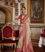 Silk Blend cream with red border printed classic saree