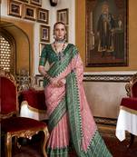Silk light pink with green border printed classic saree
