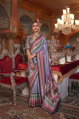 Silk Blend weaving zari lavender saree