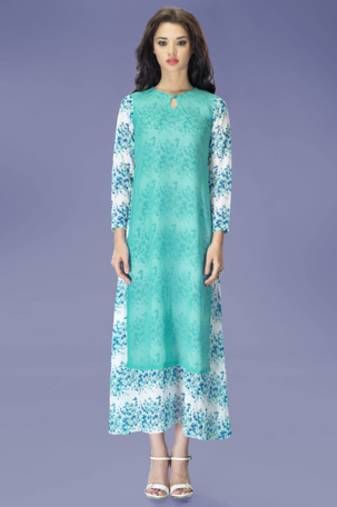 White and Aqua Georgette Printed Tunic
