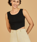 Urban sundari women's solid cotton rib scoop neck crop top