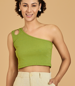 Urban sundari women's solid cotton rib one shoulder crop top with shoulder cut-out design