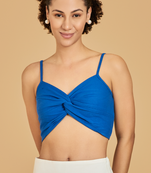 Urban sundari women's solid cotton rib crop top with shoulder straps and twisted detail