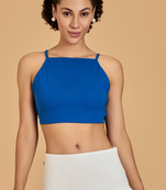 Urban sundari women's solid cotton rib crop top with shoulder straps and back tie-knot