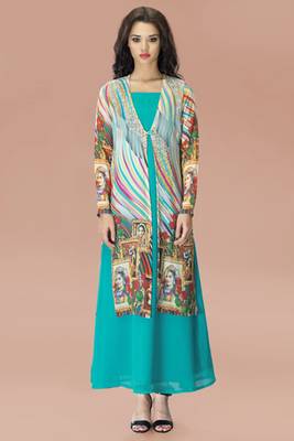 Aqua Georgette Tunic with Multi Colour Chiffon Jacket 1