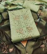 Green Roman silk blend Hand Work Unstitched Dress Material