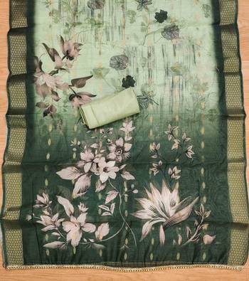 Green Roman silk blend Hand Work Unstitched Dress Material 4
