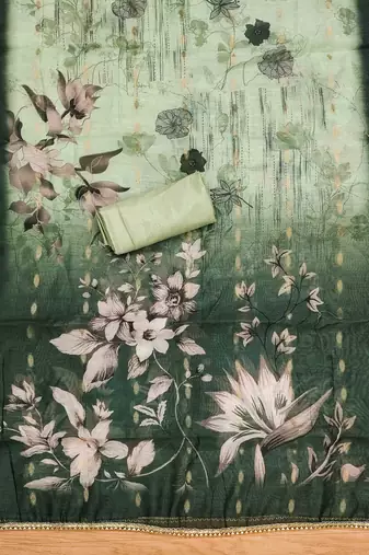 Green Roman silk blend Hand Work Unstitched Dress Material