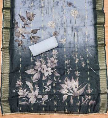 Grey Roman silk blend Hand Work Unstitched Dress Material 4