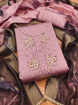 Pink Roman silk blend Hand Work Unstitched Dress Material 1