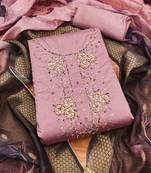 Pink Roman silk blend Hand Work Unstitched Dress Material