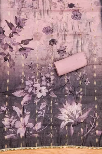 Pink Roman silk blend Hand Work Unstitched Dress Material