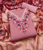 Peach Roman silk blend Embroidered Unstitched Dress Material
