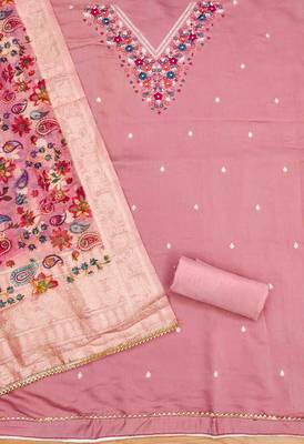 Peach Roman silk blend Embroidered Unstitched Dress Material 3