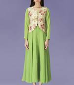 Green Chiffon Anarkali Style Tunic with Jacket