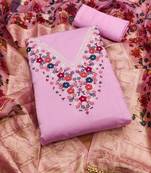 Pink Roman silk blend Embroidered Unstitched Dress Material