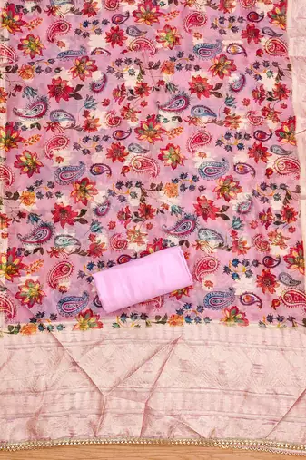 Pink Roman silk blend Embroidered Unstitched Dress Material