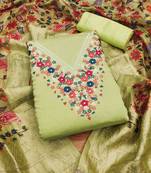 Parrot Green Roman silk blend Embroidered Unstitched Dress Material