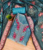 Blue Chiffon Embroidered Unstitched Dress Material