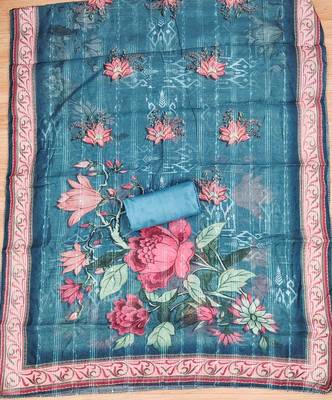 Blue Chiffon Embroidered Unstitched Dress Material 4