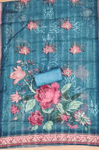 Blue Chiffon Embroidered Unstitched Dress Material