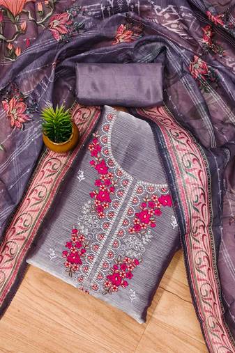 Lavender Chiffon Embroidered Unstitched Dress Material