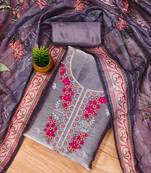 Lavender Chiffon Embroidered Unstitched Dress Material