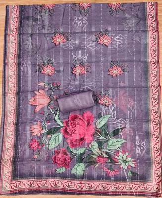 Lavender Chiffon Embroidered Unstitched Dress Material 4