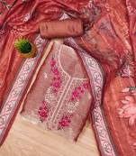 Peach Chiffon Embroidered Unstitched Dress Material