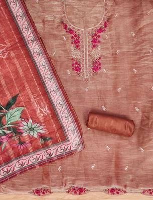Peach Chiffon Embroidered Unstitched Dress Material 3