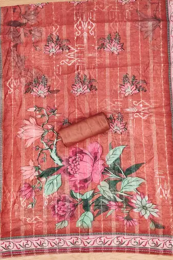 Peach Chiffon Embroidered Unstitched Dress Material