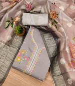 Brown Roman silk blend Chanderi Unstitched Dress Material