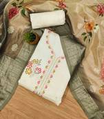 Cream Roman silk blend Chanderi Unstitched Dress Material
