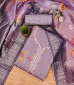 Lavender Roman silk blend Chanderi Unstitched Dress Material