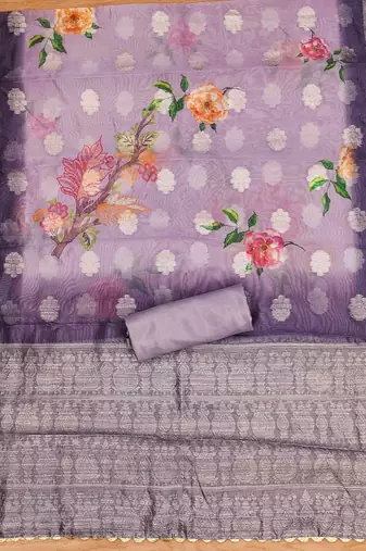 Lavender Roman silk blend Chanderi Unstitched Dress Material