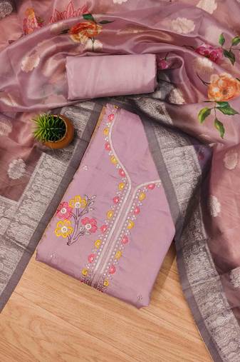 Onion Roman silk blend Chanderi Unstitched Dress Material