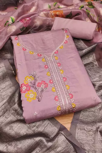 Onion Roman silk blend Chanderi Unstitched Dress Material